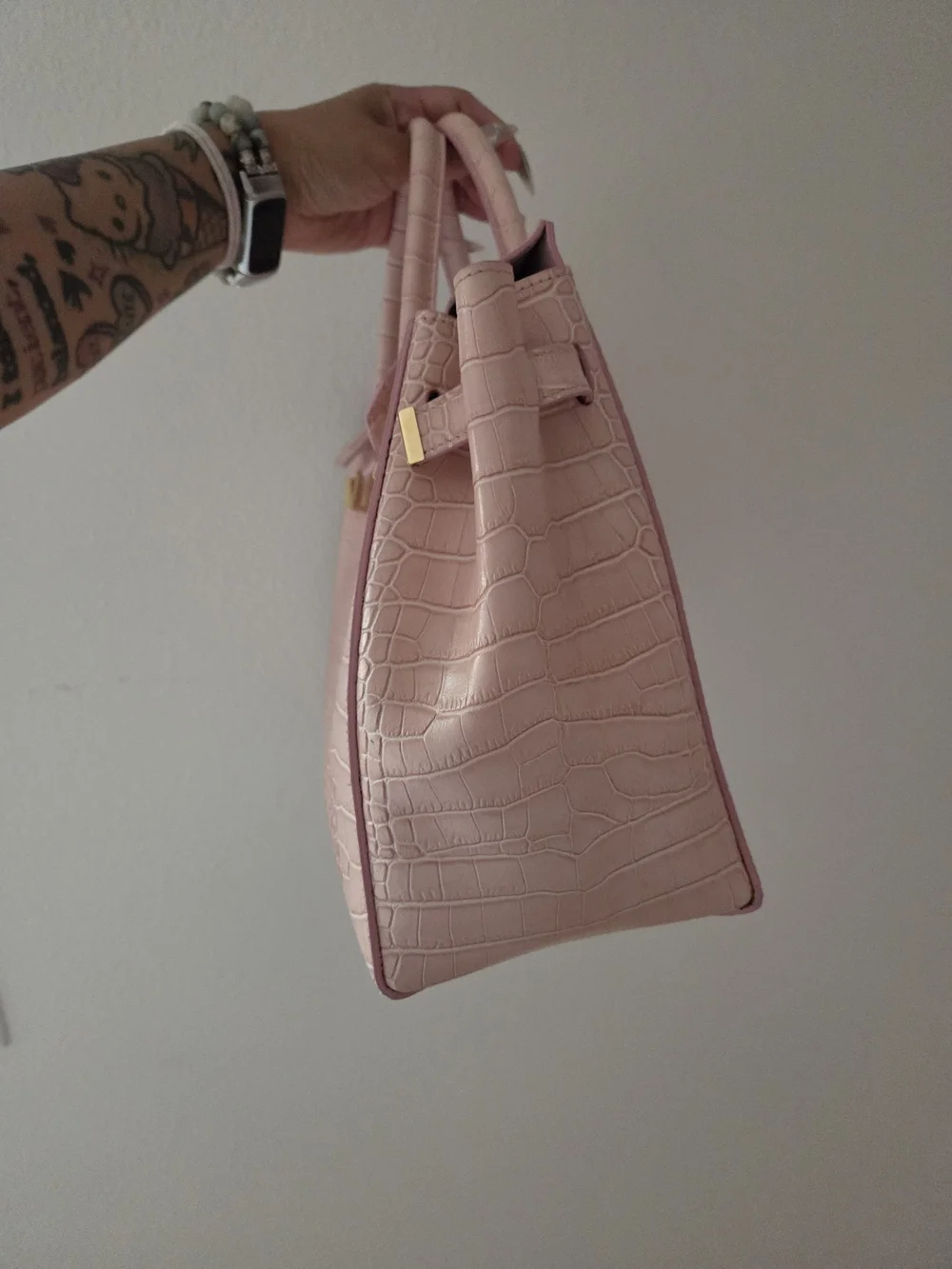 Teddy Blake Gigi Pink Croc-Embossed Satchel